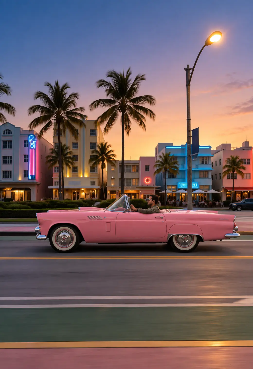 Miami art deco street at dusk